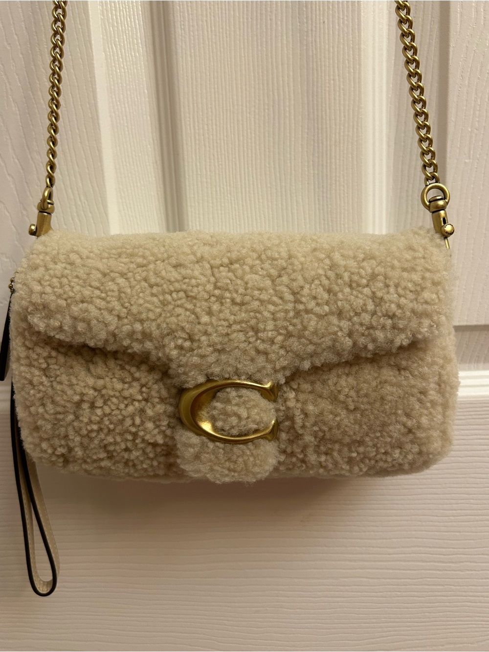 Coach Cream Shearling Crossbody Bag with Gold Hardware